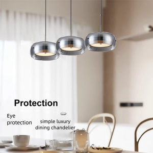 Lampadario Vintage Moderno in Vetro <span class=keywords><strong>Grigio</strong></span>, Illuminazione per Sala da Pranzo di Villa, <span class=keywords><strong>Paralume</strong></span> Semicircolare, Installazione Sospesa per Ristorante - Product Image 3