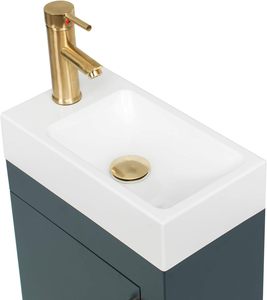 Mobile <span class=keywords><strong>Bagno</strong></span> Sospeso da 16 Pollici con Lavabo, Mobile Blu con Rubinetto in Rame Dorato, Combo Lavabo e Mobile in PVC per Bagni Piccoli - Product Image 3