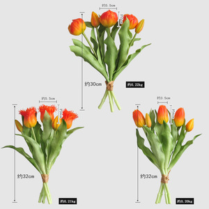 Bouquet de tulipes artificielles Yoshinobu en caoutchouc souple, 5 têtes, tige courte, décoration de mariage - Product Image 3