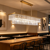 Lustre rectangulaire moderne en cristal doré, luminaire suspendu linéaire pour table à manger, îlot de cuisine