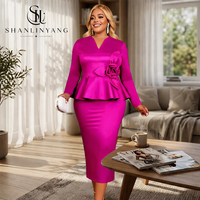 Robe crayon élégante pour femmes grandes tailles, à manches longues, à volants floraux 3D, cintrée à la taille, pour les occasions spéciales et le bureau