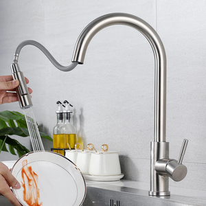 Robinet de cuisine thermostatique moderne en acier inoxydable et céramique avec douchette extractible, rotation à 360°, <span class=keywords><strong>mitigeur</strong></span> eau chaude/froide pour usage hôtelier - Product Image 4