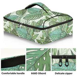 Hawaiian New Arrival Custom Green Leaves Print BBQ Thermal Insulated Portable Portable Cooler Pizza Bag - Product Image 2