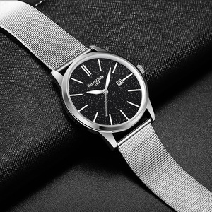 Reloj mecánico para hombre, reloj de pulsera para hombre, esfera negra con brillo fino y estrellas, ventana de fecha única, correa de malla ultrafina, minimalista - Product Image 4