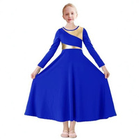 Robe de danse liturgique à manches longues pour filles, robe longue dorée à empiècements pour la louange et le culte, costume de danse lyrique pour enfants