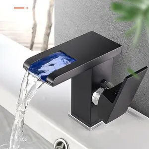 Grifo de lavabo Led de 3 colores, grifos de caño de cascada inteligentes, grifo de baño de luz colorida, mezclador de lavabo, grifo de lavabo