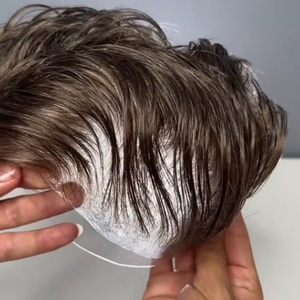 100% tupé de pelo Remy indio <span class=keywords><strong>para</strong></span> <span class=keywords><strong>hombres</strong></span> prótesis de cabello duradera 0,03mm V-Loop o Kont Skin PU <span class=keywords><strong>para</strong></span> prótesis de cabello indetectable - Product Image 4