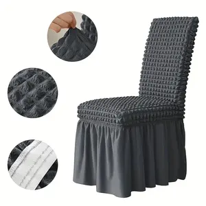 Seersucker Dining Chair Slipcovers Skirt Non-slip Cover Furniture Protector For Kitchen Hotel Wedding Living Room Home Decor