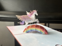 Carte de vœux 3D licorne pop-up, design arc-en-ciel magique, découpe laser, écologique, vernissage brillant, papier artistique, format A4, anniversaire, mariage