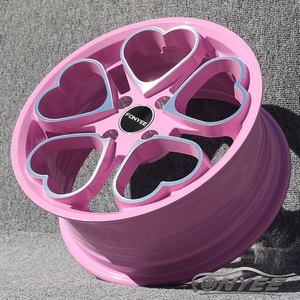 F603S1087 personnalisé 4X100 ET 35 73.1 alliage d'aluminium rose coeur voiture de tourisme jantes légères 15 pouces 6.5J pour BMW <span class=keywords><strong>Tesla</strong></span> - Product Image 3