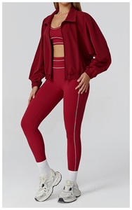 Ensemble 2 pièces de vêtements de sport pour femme : veste de yoga à col montant, fermeture éclair frontale, logo, manches longues, zippée, séchage rapide - Product Image 5