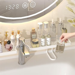 Support de rangement vertical pour robinet de lavabo, support de rangement pliable pour miroir de salle de bain, organisateur de cosmétiques pour salle de bain - Product Image 5
