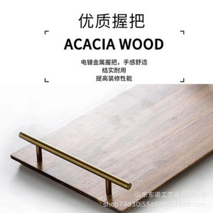 Rectangular Wooden <b>Tray</b> With Gold Handles For Sushi <b>Tea</b> Coffee Hotel Serving - Product Image 4