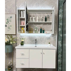 Meuble-lavabo mural de salle de bain avec miroir et lavabo en céramique, design moderne et simple, meubles de salle de bain, armoire de salle de bain - Product Image 2