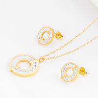 Parure de bijoux pour femme en acier inoxydable plaqué or PVD, avec pendentif rond creux en zircon et nacre, et boucles d'oreilles clous