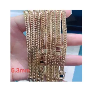 Harga grosir 14K & 18K Karat emas AU750 tali rantai kalung pria pernikahan sederhana 100% Solid 18K kuning emas rantai Kuba