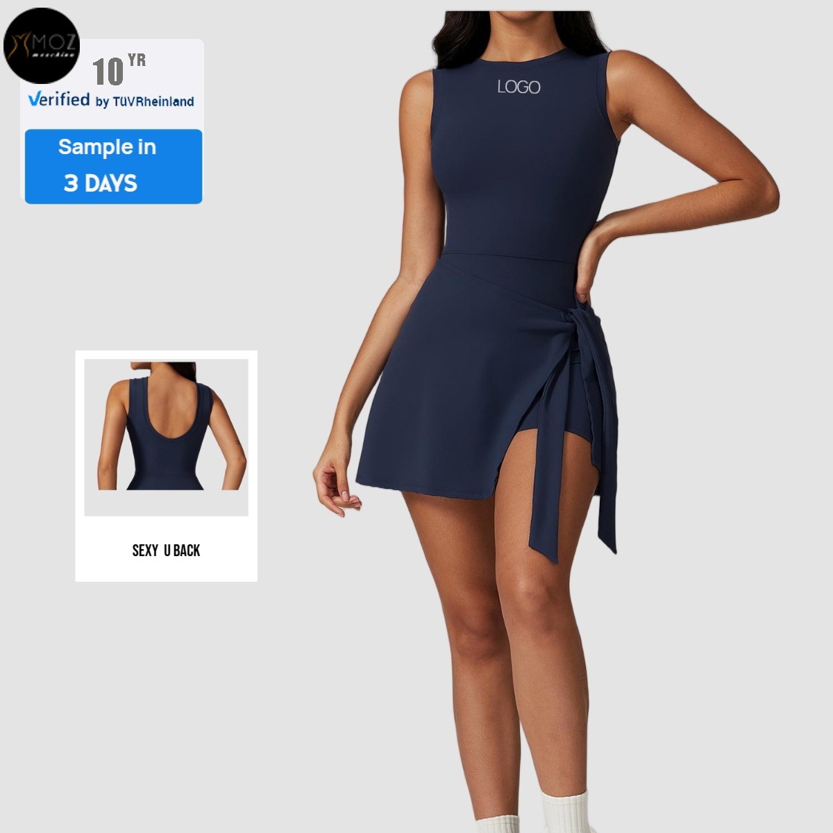 Two Piece Look Sports Dress Anti See Tight Fit Slimming Tie Detail Casual Fitness Open Back Yoga Tennis Dress Waist Anti-UV