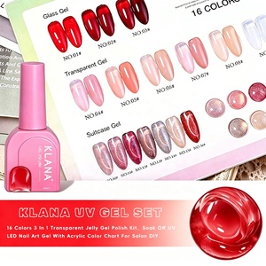 KLANA 16 Colors 3 In 1 UV <b>Gel</b> Set Transparent Jelly <b>Gel</b> Polish <b>Kit</b> Soak Off Nail Art <b>Gel</b> With Acrylic Color Chart for Salon DIY - Product Image 1