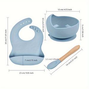 <span class=keywords><strong>3</strong></span> PCS BPA Free Suction Baby Bowls y Cucharas con Bib ajustable, Portable Durable Newborn Essentials Silicone Feeding Set - Product Image 3