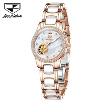 JINSHIDUN 8864 Jam Tangan Mekanik Wanita Elegan Grosir Desain Bunga Tali Baja Tahan Karat Tahan Air Bercahaya Jam Tangan Bisnis