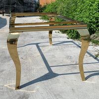 Table de réception de mariage moderne de luxe avec plateau en verre et structure en acier inoxydable doré