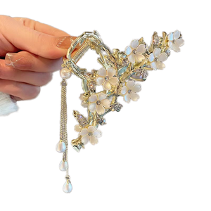 Nueva Pinza de Pelo de Moda con Borlas de Perlas y Aleación, Elegante Pinza de Pelo con Flores y Diamantes de Imitación para Mujeres y Niñas - Product Image 1