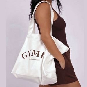 Wholesale Custom Logo Oversized Large Capacity Reusable <b>White</b> Cotton Canvas Tote <b>Bags</b> Sporty Shopping Tote <b>Bag</b> for Women Yoga - Product Image 1