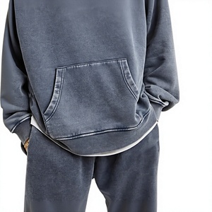 <b>Men's</b> Oversized Washed Hoodie Solid Color Pocket Hooded Sweatshirt Regular Fit French Terry Cotton Streetwear Autumn Casual - Product Image 5