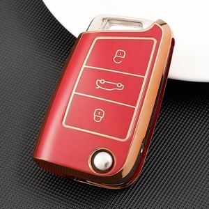 Cubierta de llave de coche personalizada de Material TPU con borde dorado para <span class=keywords><strong>VW</strong></span> Golf PoloTiguan Passat Caddy, funda plegable para llave automática, bolsa remota Fob - Product Image 3