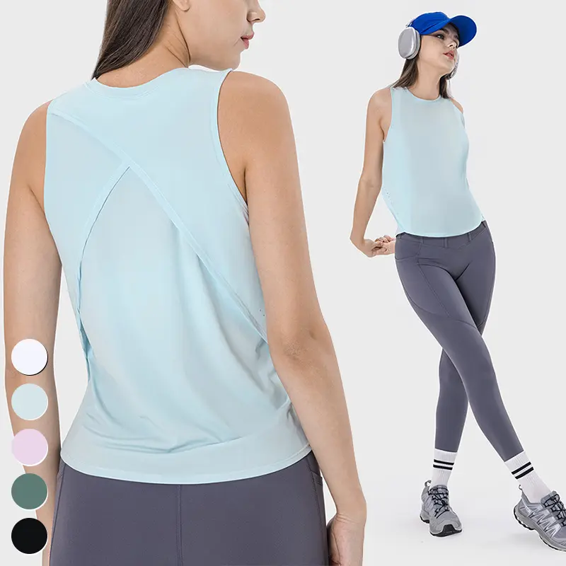 2024 New Cross Stitching Sleeveless Sports Tops Quick Dry Breathable Yoga Wear Blouse Gym Fitness Vest Women Yoga Tank Top