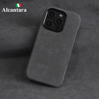 Coque de téléphone portable en Alcantara italien authentique pour iPhone 16 Pro, entièrement enveloppante, avec estampage à chaud sur moule en cuivre et fonction magnétique, vente en gros