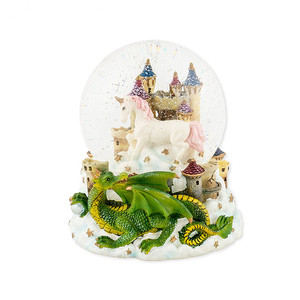 Globo de Nieve de Resina con Purpurina, Castillo de Fantasía, Unicornio, Dragón Verde, Agua - Product Image 1