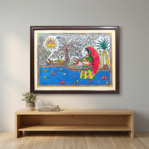 Pintura Madhubani de Lujo en Lienzo 3D Completo, Hecha a Mano, Arte Folclórico del Patrimonio de Bihar, Ojistha Industries, Decoración del Hogar 6375 - Product Image 6