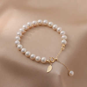 WENCHI ของขวัญวันวาเลนไทน์ สร้อยข้อมือไข่มุกน้ำจืดธรรมชาติ ใบหยก กิ่งทอง 400 กรัม - Product Image 5