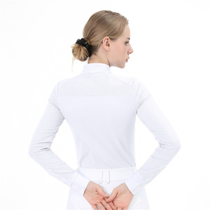 Camisetas de manga larga con cremallera y botones <span class=keywords><strong>para</strong></span> mujer, de malla transpirable, <span class=keywords><strong>para</strong></span> equitación, color blanco. - Product Image 5