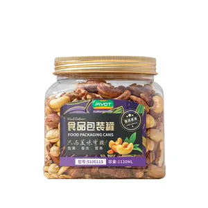 Wadah penyimpanan makanan persegi hewan peliharaan stoples kemasan kacang plastik untuk pinus almond mete dengan PP atau tutup aluminium