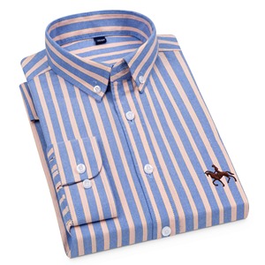 <span class=keywords><strong>Camicia</strong></span> da <span class=keywords><strong>Uomo</strong></span> Business Casual a Maniche Lunghe 100% Cotone Oxford Traspirante a <span class=keywords><strong>Righe</strong></span> Ricamata - Product Image 3