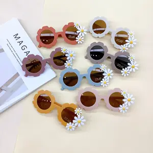 2022 новые модные круглые солнцезащитные очки UV400 для девочек и мальчиков, детские солнцезащитные очки с маргаритками и цветами