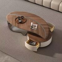 Table basse en bois massif et pierre, écologique, en forme de feuille, combinaison de meuble TV, style moderne, luxe léger, salon, tiroir