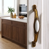 Poignées de meuble en zinc massif bronze antique, avec incrustation en porcelaine craquelée motif clé grecque, tirants de tiroir, quincaillerie vintage style ferme