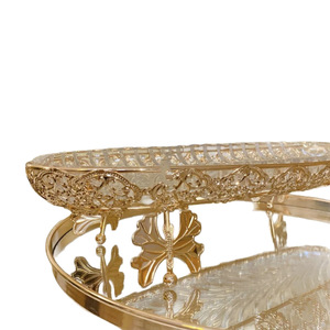 Plateau de service long en verre cristal avec feuille d'or pour fruits, snacks, noix et bonbons, idéal pour le dropshipping Shopify et comme centre de table - Product Image 1