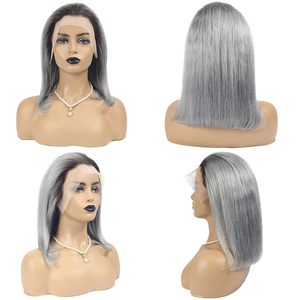 วิกผมบ๊อบสั้นแบบใสไร้กาว 13*4  แบบเต็มศีรษะ HD Lace Frontal สี T1b/เทา, วิกผมบ๊อบแบบลูกไม้ด้านหน้า ทำจากผมแท้ของชาวเปรู - Product Image 3