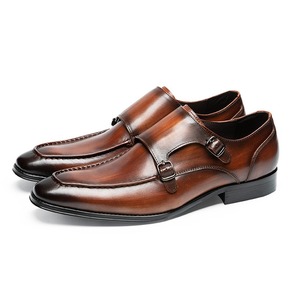Zapatos italianos Brogue pintados a mano para hombre, mocasines informales con doble hebilla de <span class=keywords><strong>monje</strong></span>, zapatos de negocios de piel de vaca brillante - Product Image 4