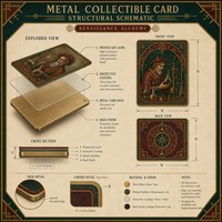 Carte de collection personnalisée en métal, série Renaissance Alchemy, gravée en 3D, plaquée or, luxe, souvenir, cadeau, vente en gros