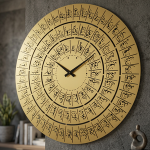Round Metal Wall <b>Clock</b> With Antique Style Hieroglyphic Design Quartz Analog Single Face For Living Room Traditional Decor - Product Image 1