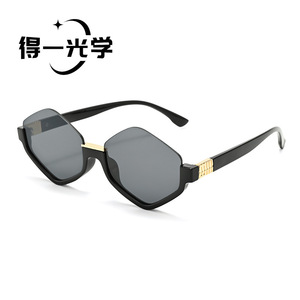Polygonal <b>Sunglasses</b> For Women Black Frame Pc Lens Uv400 Protection - Product Image 1