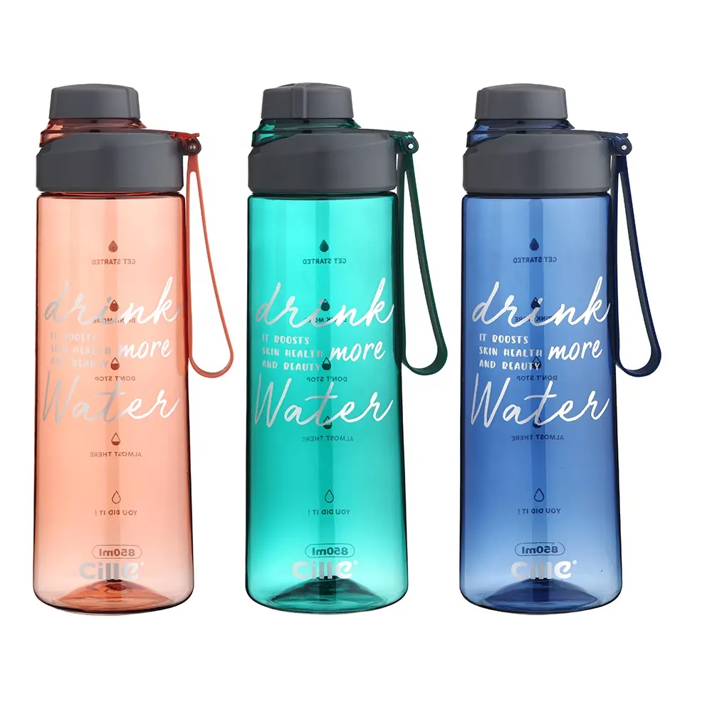 Cille 850 ML Custom Logo Soft Handle Plastic Sports Water Bottle Tritan BPA送料Motivational Water Bottle With Time Marker