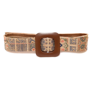 Cinturón de tela con hebilla cuadrada de 3.5 cm de ancho con diseño estampado para mujer, accesorio de moda. - Product Image 1