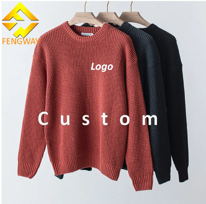 Fengway Custom Heavyweight Mens Knitted Seawter Trendy Oversized Loose Top Crew Neck Pullover Sweater For Men