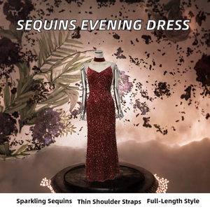 18523-S# Vintage Natural Waist Spaghetti Strap <b>Sequined</b> Ball Gown Floor-Length Spandex/Polyester Fishtail <b>Skirt</b> Evening Dress - Product Image 2